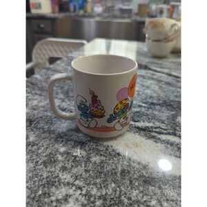 Vintage 1981 Smurfs Happy Birthday Coffee Mug - Wallace Berrie Cup